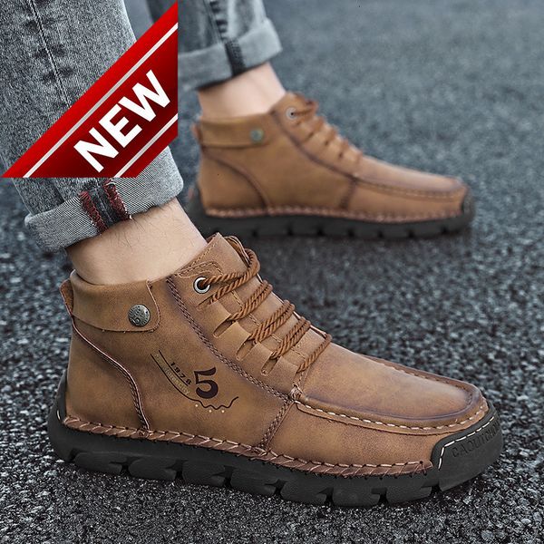 

2021 new large casual handmade autumn and winter men's snow boots plush high leather shoes, Black