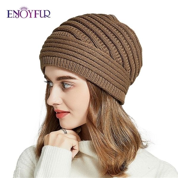 

enjoyfur slouchy beanies winter knitted hats for women warm oversize caps female autumn fashion hat y201024, Blue;gray