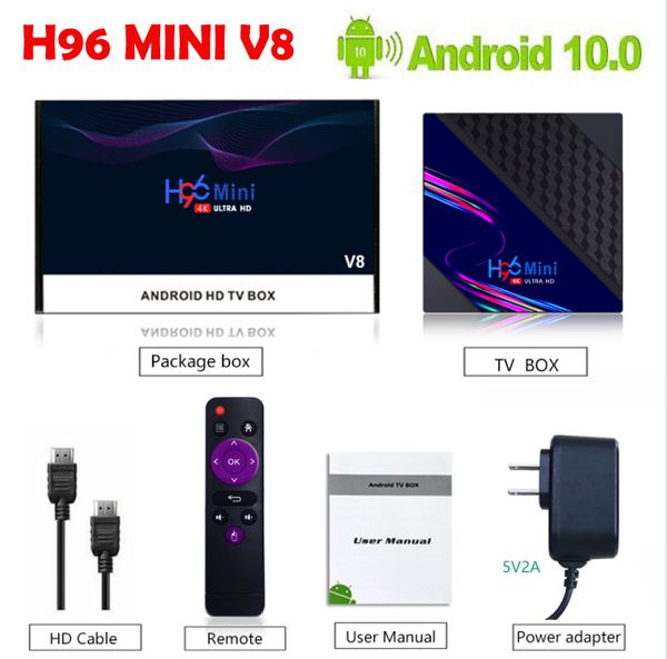 H96 Mini V8 VS X96Q TV Box RK3228A 1G / 2G Android 10.0 Quad Core 2.4G WiFi 100m LAN