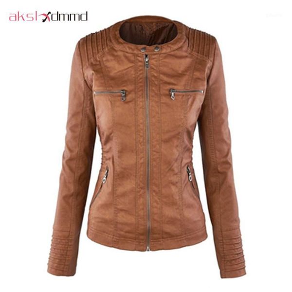 

wholesale- akslxdmmd plus size 7xl leather jacket women 2017 new european american hat detachable long sleeve zipper leather jackets lh3731, Black;brown