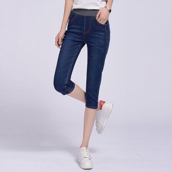 

plus size jeans pants for women summer capris jeans high waist stretch washed denim pants skinny jean trousers p9074, Blue