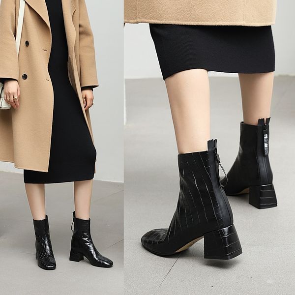 

female ankle superfine fiber plus size 22-26.5cm warm autumn length vintage plush stone standard boots kkj3, Black