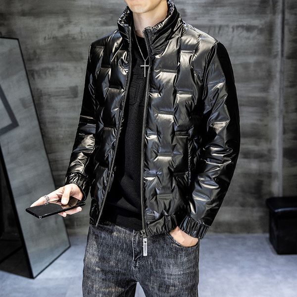 

waterproof bright face men 2020 winter new korean fashion white casual men's down jacket, Black