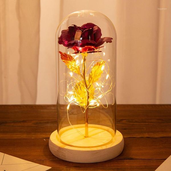

rose in led glass dome forever rose red valentine's day mother's day special romantic gift preserved flower glass cover1