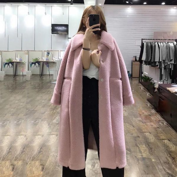 

quality long wool particles oat whom 2020 new fur coat with thick fur coat students together1, Black