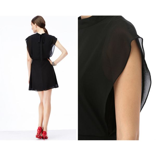 

womens loose round neck chiffon solid color waist sleeveless female summer a- line dress zfk7bqyndd, Black;gray