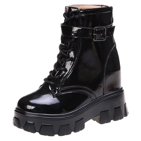 

2021 новая сексуальная кожаная красная толстая женская пряжка каблуки женские сапоги высокой платформы обувь 5s0f, Black