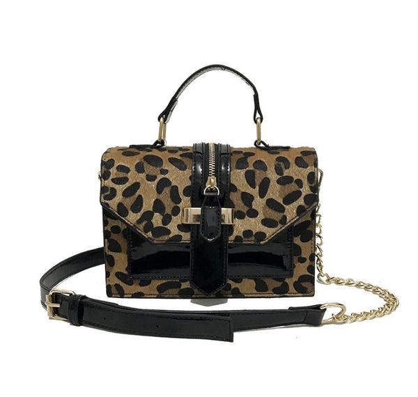 Borse a tracolla leopardate da donna con decorazione con cerniera Borse da donna Borsa Borsa a tracolla piccola in pelle verniciata