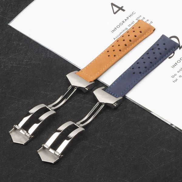 

mens watch high qulaity design watches genuine leather watchstrap 22mm black blue brown watchband for tagca with buckle stainess steel, Silver