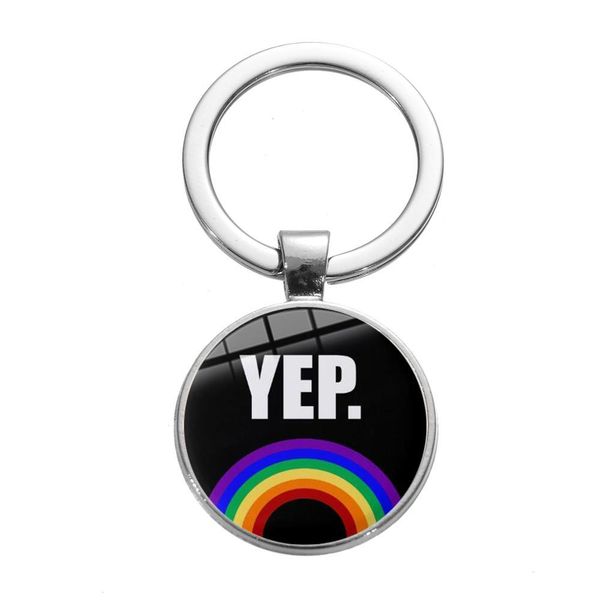 

gay pride rainbow flag alloy keychain lesbian lgbt pride bright color glass dome key chain chaveiro gay gift, Silver