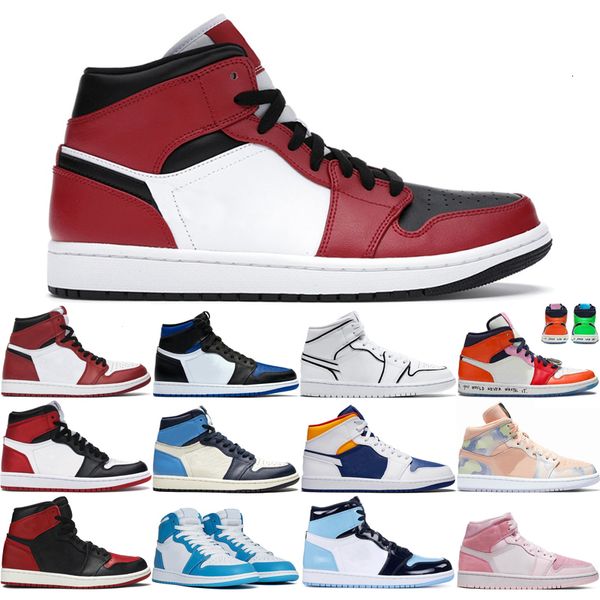 

new arrive mens women 1s basketball shoes high mid chicago black toe chicago mid royal blue laser orange mens womens sport trainer size36-46, White;red