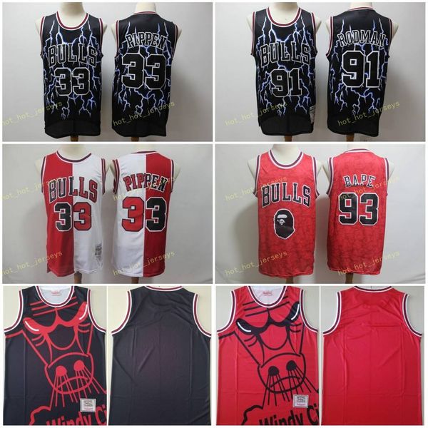 

vintage stitched chlcago jersey mens scottie 33 pippen dennis 91 rodman stitched retro mesh basketball jerseys, Black