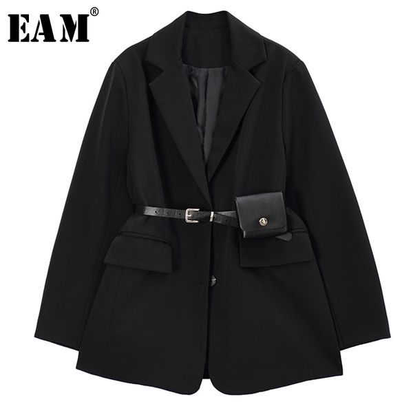 

[eam] women black split joint temperament blazer new lapel long sleeve loose fit jacket fashion tide spring autumn 2020 lj201021, White;black