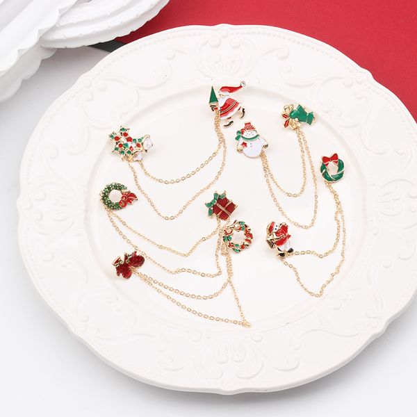 

christmas brooch series europe and the united states new oil-studded christmas bells double-layer chain collar pin brooch, Gray