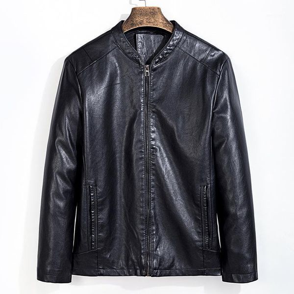 

leather men's loose korean style handsome trend autumn thin youth stand-up collar motorcycle leather jacket men's casual jacket1, Black