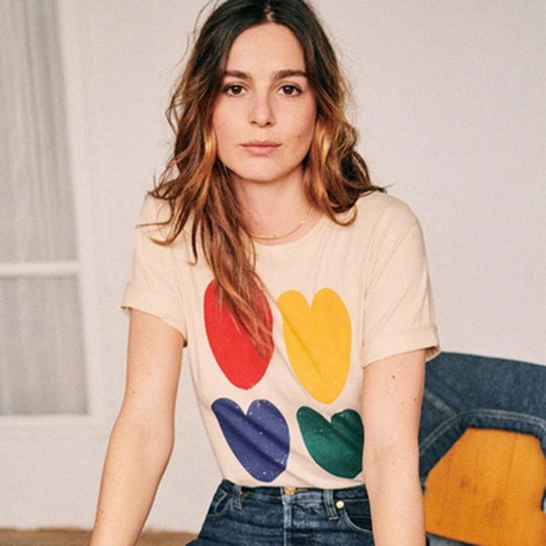 

heart organic cotton t shirt women short sleeve o neck beige boho casual shirts summer vintage printed tees tshirt, White