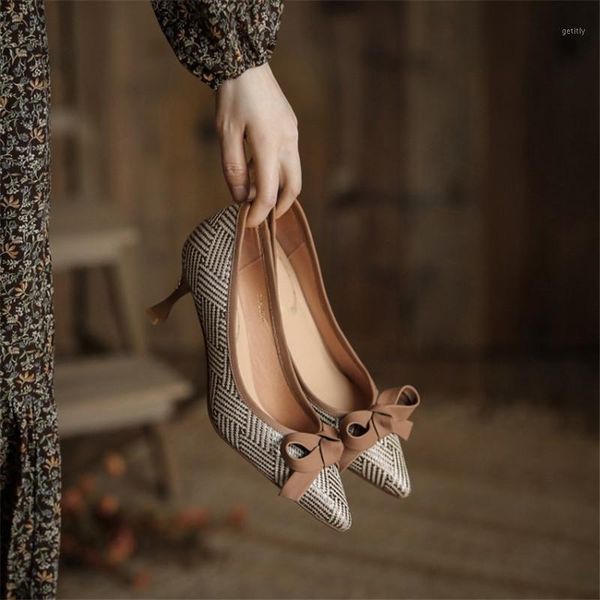 

2021 spring/summer genuine leather women shoes fashion slip-on pointed toe sandals square toe pumps women high heels size 34-391, Black