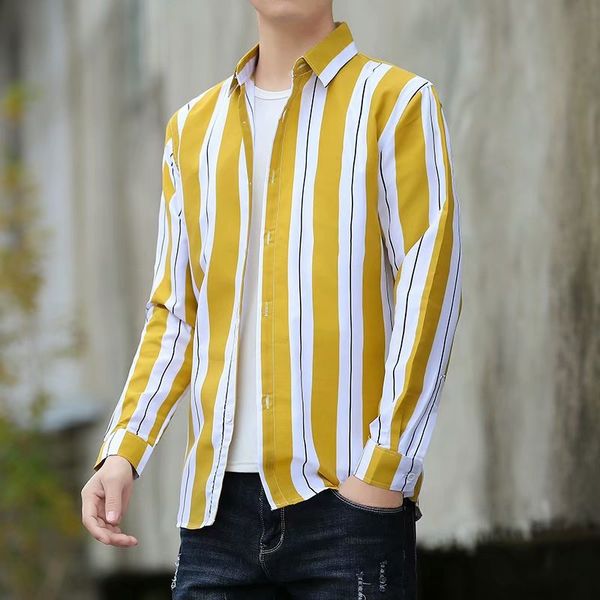 

2020 stripes men's shirts business casual men shirt long sleeve street attire gentleman elegant shirt men, White;black