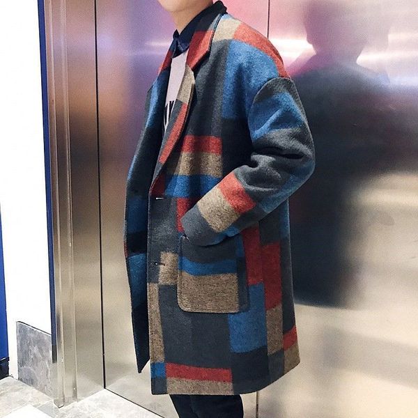 

windbreaker men's mid british style long korean trend cool woolen coat 2020 new autumn and winter, Tan;black
