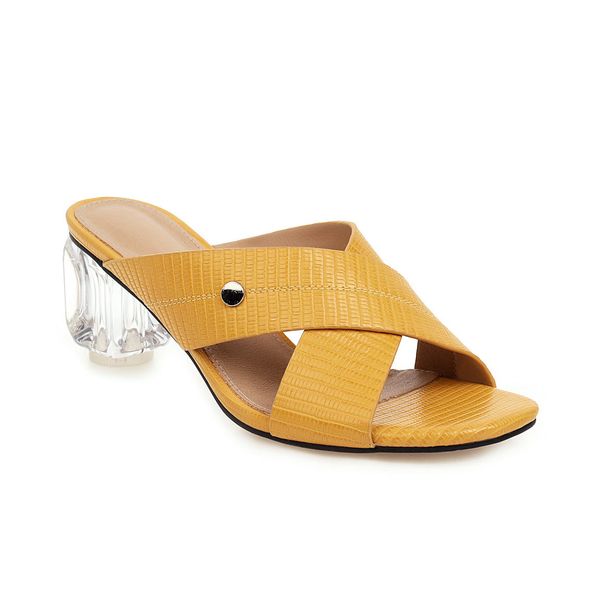 

plus 2021 low-selling size 22-26.5cm transparent length round heel five.5cm heels in women's slippers ym99, Black