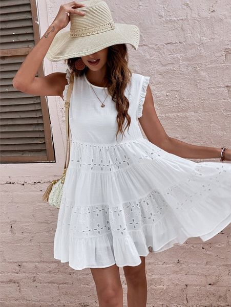 

eyelet embroidery ruffle hem smock dress z6yy#, Black;gray