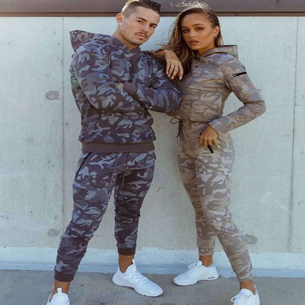 

muscle autumn and season winter new brothers men's suit fitness outdoor sports running training camouflage two-piece set, Gray