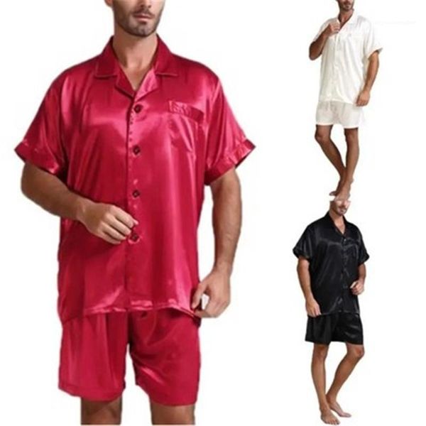 

cardigan lapel shorts 2pcs sets pajamas spring male loose home pajamas suit men solid color casual sleepwear fashion trend short sleeve, Black;brown