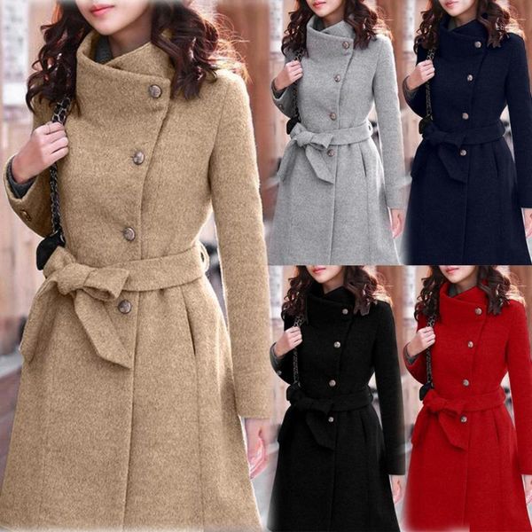 

2019 coat women wool plus size 4xl winter fashion elegant solid sashes coat cashmere woolen winter abrigos mujer invierno1, Black