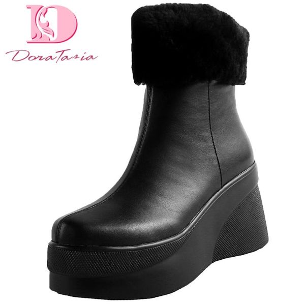 

boots doratasia 2021 arrivals genuine cow leather platform ankle woman shoes zip up concise women female, Black