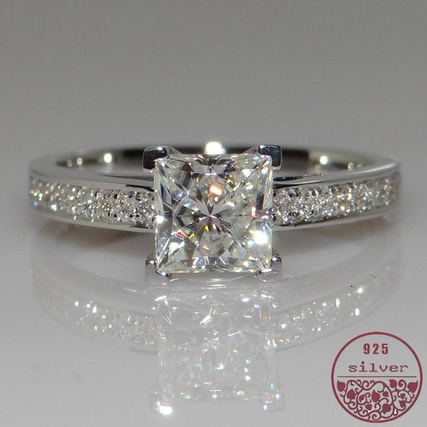 

cluster rings 925 sterling silver princess square diamond ring four-claw clark female marriage personalized, Golden;silver