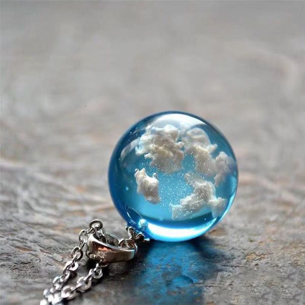 

qp6ynature blue sky white cloud 2019 fashion women handmade resin ball moon pendant necklace transparent lady jewelry gi