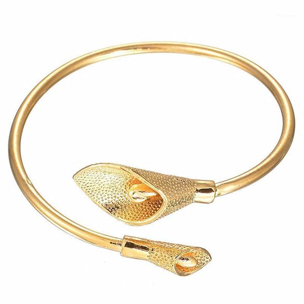 

bangle fashion gold color stainless steel tulip flower open bracelets & bangles for women pulseira party gift1, Black