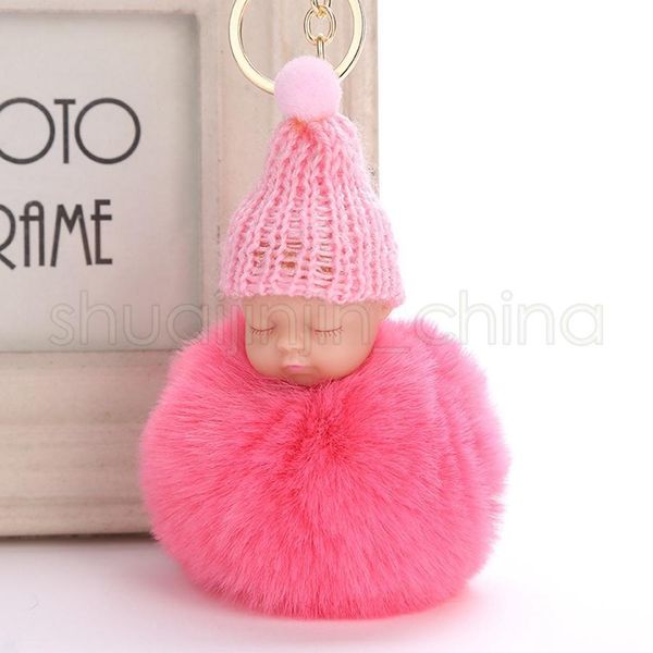 

knitted sleeping pompom key chain sweet fluffy hat baby doll keychain car keyring toy trendy party festival gifts ljj_ta, Silver