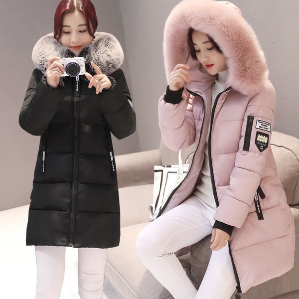 

new arrival winter jacket women long parka cotton casual fur hooded jackets warm parkas female overcoat coat plus size xxxl 201014, Black
