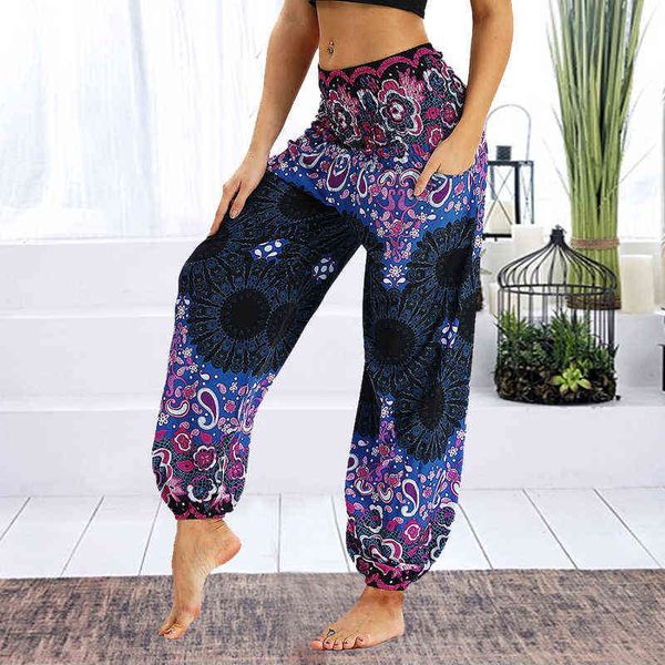 Harem Pantolon kadın Bayanlar Rahat Yaz Gevşek Pantolon Kadın Baggy Boho Aladdin Baskı Rahat Moda Yoga Pantolon 2021 H1221