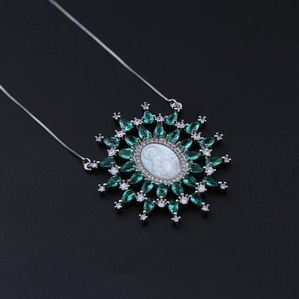 

newranos paraiba virgin mary pendant necklace shell pearl with cubic zircons lady colar for women fashion jewelry np0011322, Silver