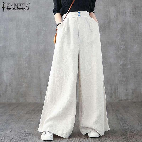 

women's pants & capris women autumn wide leg zanzea casual cotton bottoms female solid elsatic waist trousers ladies side pockets maxi, Black;white
