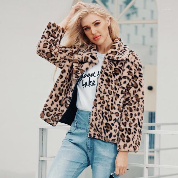 

f0193 europe and america winter clothing women's leopard print mitation faux fur short coat1, Black