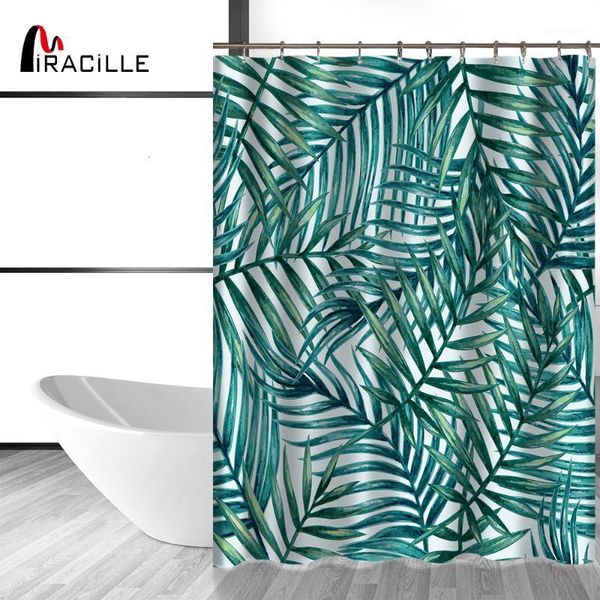 

miracille waterproof green tropical leaves pattern shower curtain for home decor plant living bath curtains with 12 hooks1