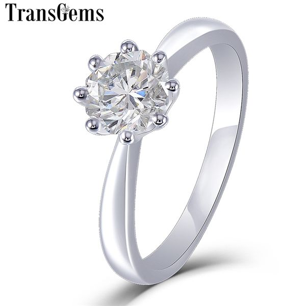 

transgems 14k white gold solitaire engagement ring for women unique octagon cutting 1ct 6mm f color ring y200620, Slivery;golden