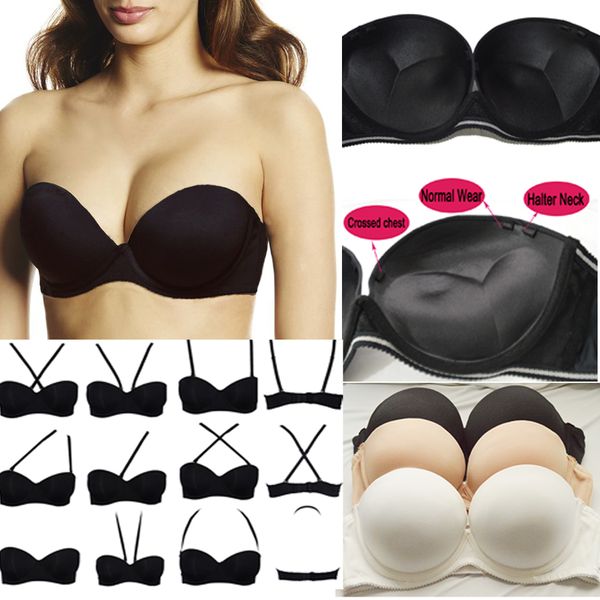 

wedding multiway underwear add 2 cup supper padded push up bra strapless bras underwear size 32 34 36 38 40 a b c d lj200821, Red;black