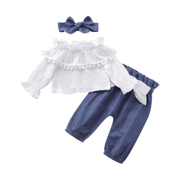 

fashion selling baby girl horn long sleeve trousers suitvalue two-piece set, White