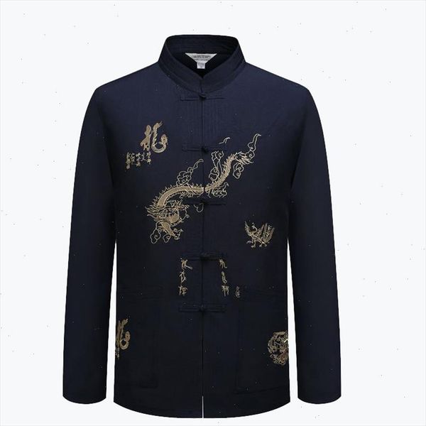 

mens long sleeve frocktraditional chinese embroider dragon tang suit clothing kung fu jacket coat yzt0830 drop shipping, White;black