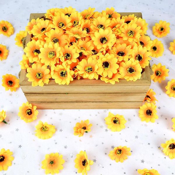 

decorative flowers & wreaths 4.5cm artificial flower silk sunflower fake head diy wreath scrapbook gift box for xmas wedding party home gard