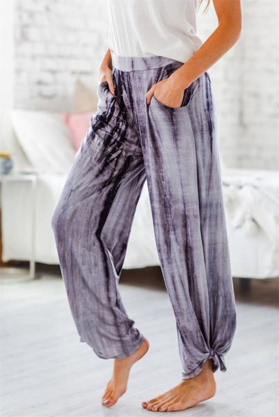 

women's pants & capris loose plus size lantern hollow out bandage designer tie dye printed trousers1, Black;white