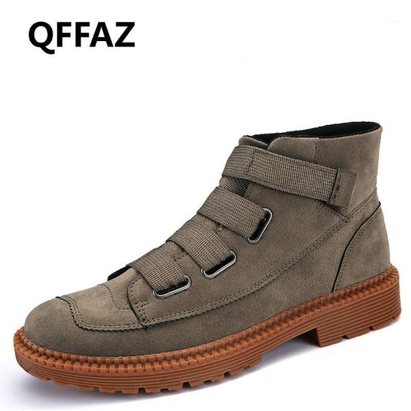 

boots qffaz 2021 men ankle high casual fashion winter autumn warm fur male shoes man outdoor footwear1, Black