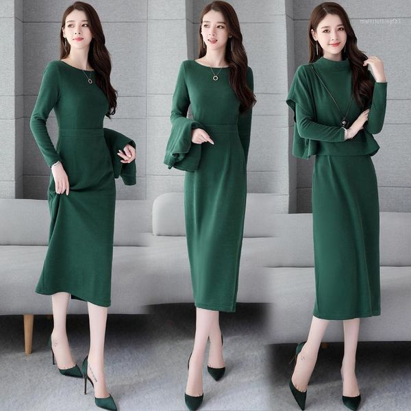 

women's tracksuits korean autumn dress women's long fashion and simple early 2021 suit skirt two pieces of foreign style1, Gray