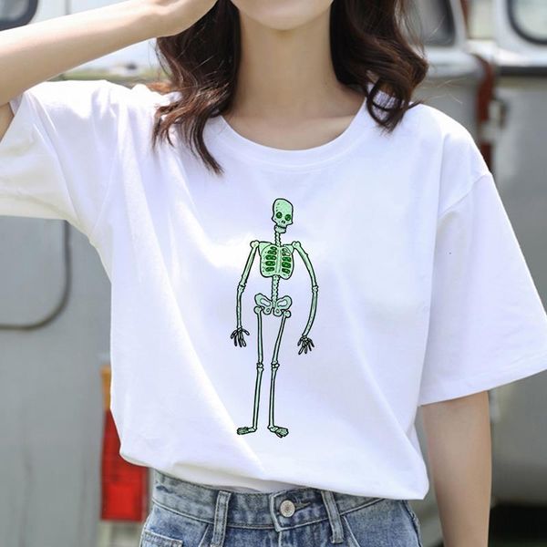 

2020 new women t-shirt cute skulls printed short sleeve tshirt fashion summer ladies graphic clothing female t shirt tee, White