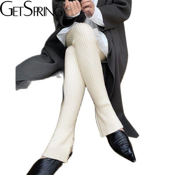 

getspring women leggings pants s all match knitted legging fashion bottoming high waist slim split warm autumn winter 211221, Black