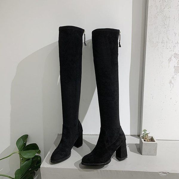 

boots black over the knee high heels women shoes 2021 slim suede thigh winter zipper long women1